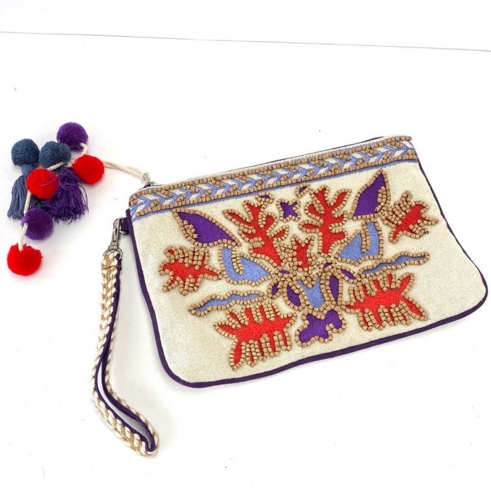 Steven By Steve Madden Embroidered Wristlet with Red and Purple Details